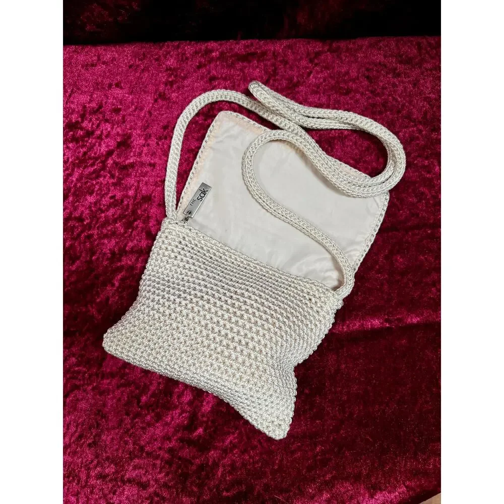Vintage The Sak Crochet Crossbody Bag - Sandy White Mini Flap Purse